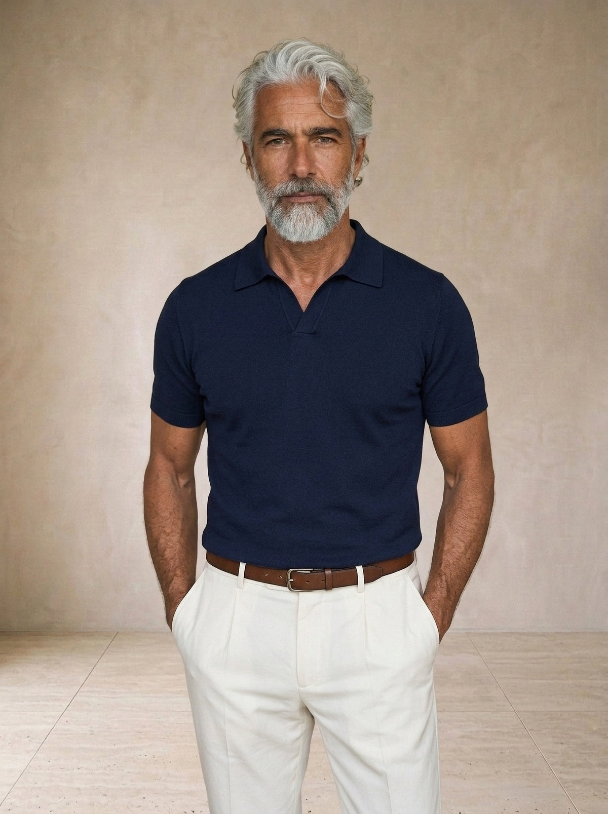 Azul-marinho | Camisa polo lisa Tomar azul-marinho – vista de frente, recorte próximo