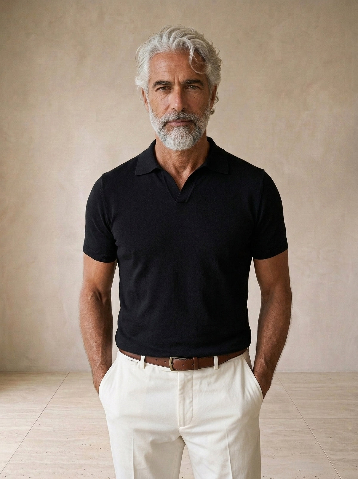 Preto | Camisa polo lisa Tomar preto – vista de frente, recorte próximo