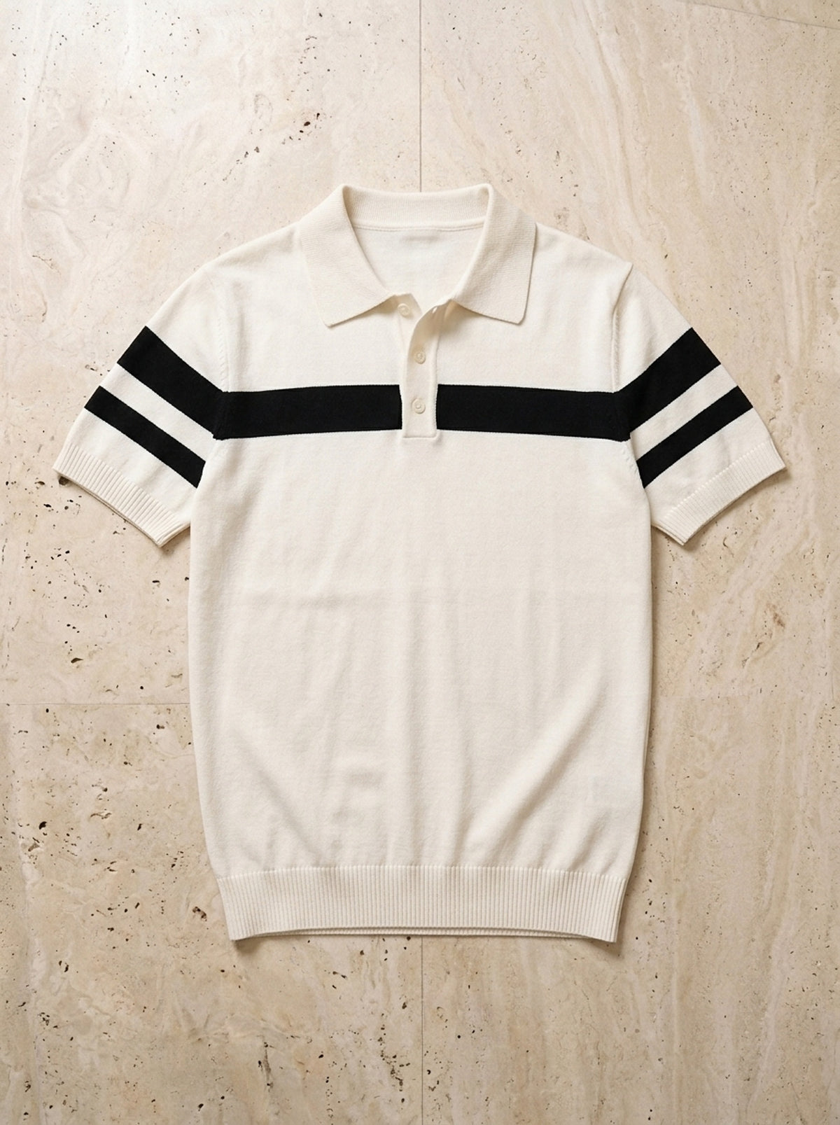 Branco | Polo de tricô com faixa Toulon branco – peça sozinha vista de cima