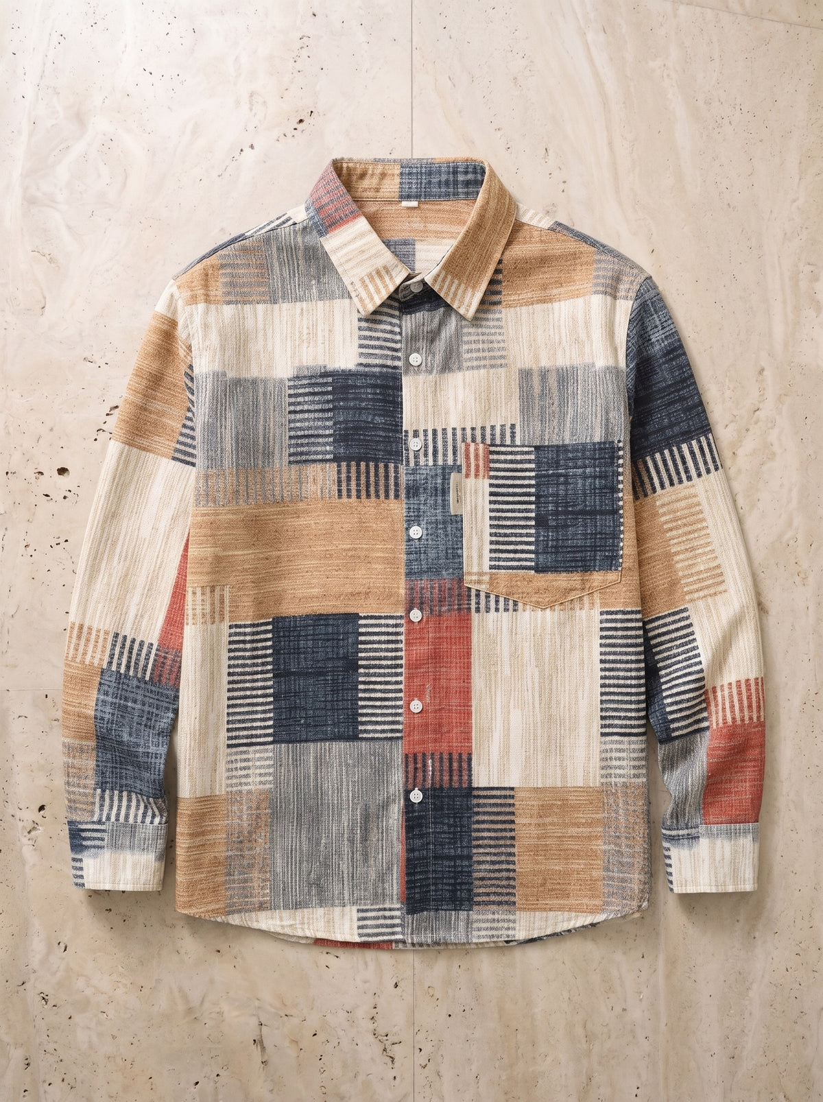 Camisa estampa patchwork Trento – peça sozinha vista de cima