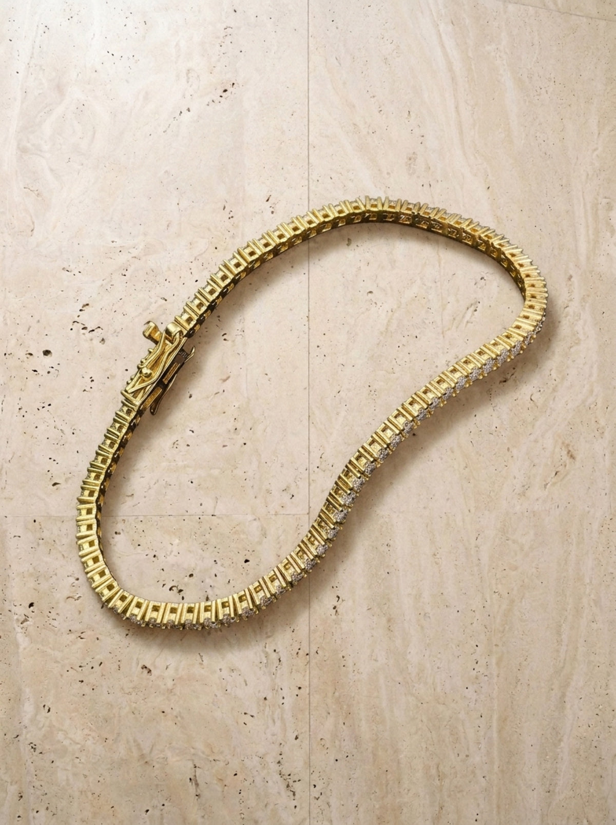 Dourado | Pulseira riviera de prata 925 Trieste dourada – foto real, pulseira em curva