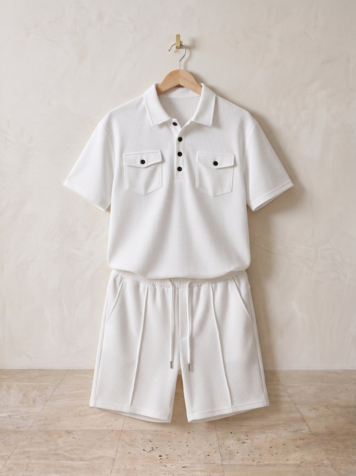 Branco | Conjunto polo waffle com bolsos e short Trogir branco – peça sozinha, foto de produto