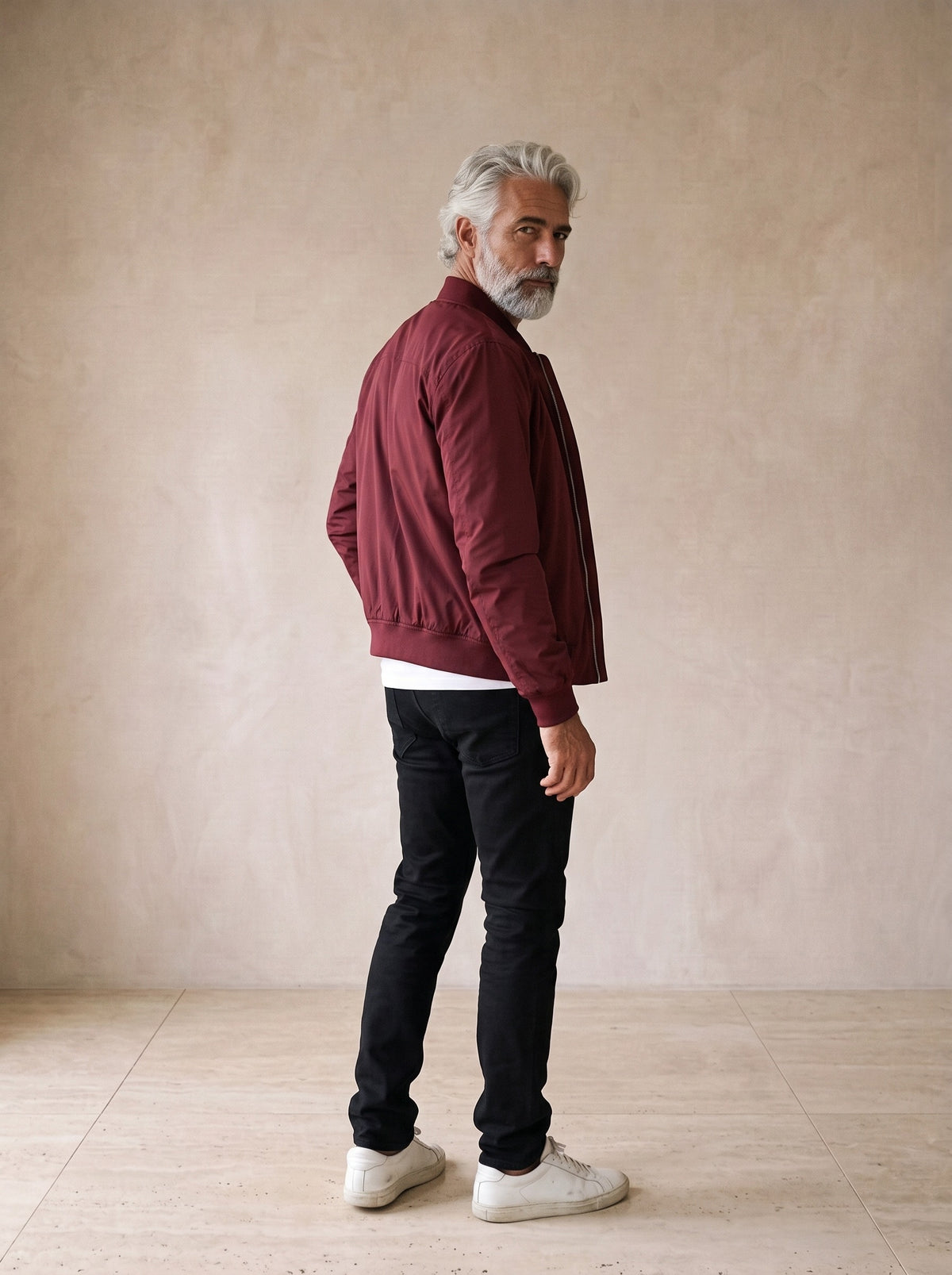 Vermelho | Jaqueta casual Tromsø vermelho – costas, olhando por cima do ombro
