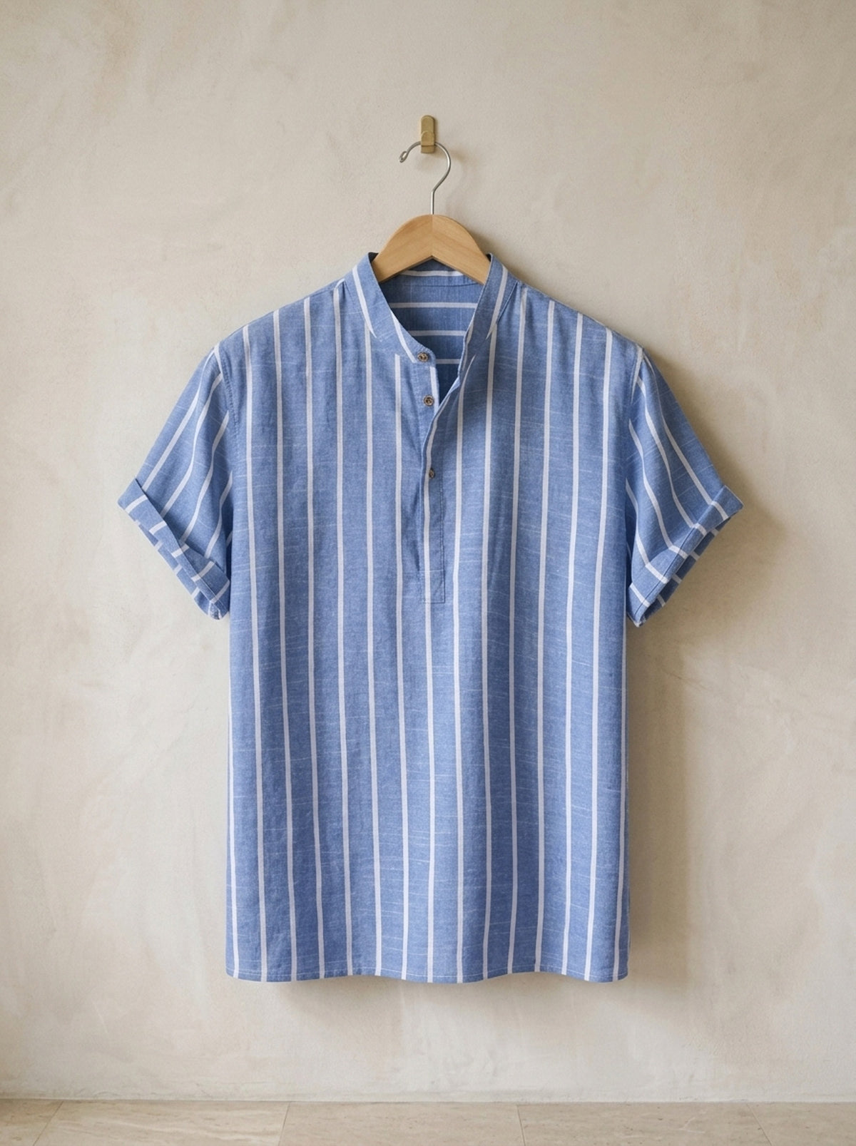Azul | Camisa gola padre listrada Trondheim azul – peça sozinha, foto de produto