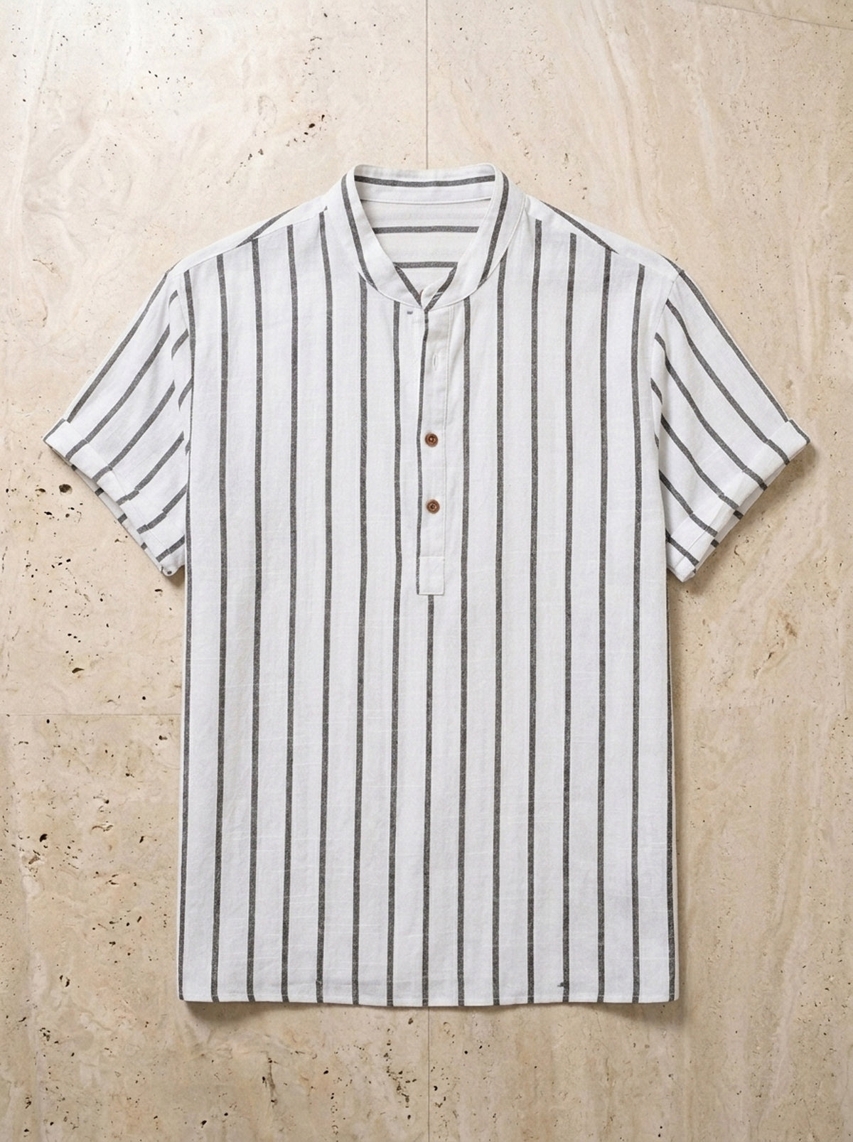 Branco | Camisa gola padre listrada Trondheim branco – peça sozinha vista de cima