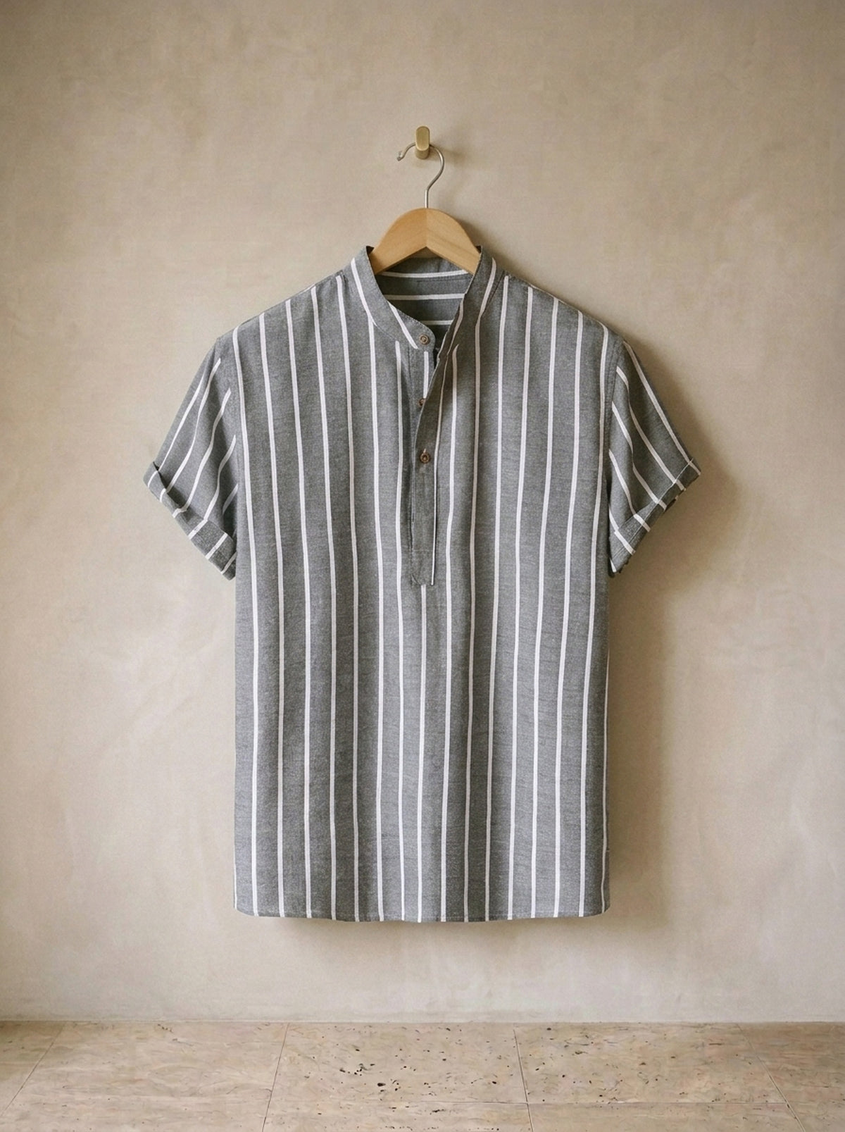 Cinza | Camisa gola padre listrada Trondheim cinza – peça sozinha, foto de produto