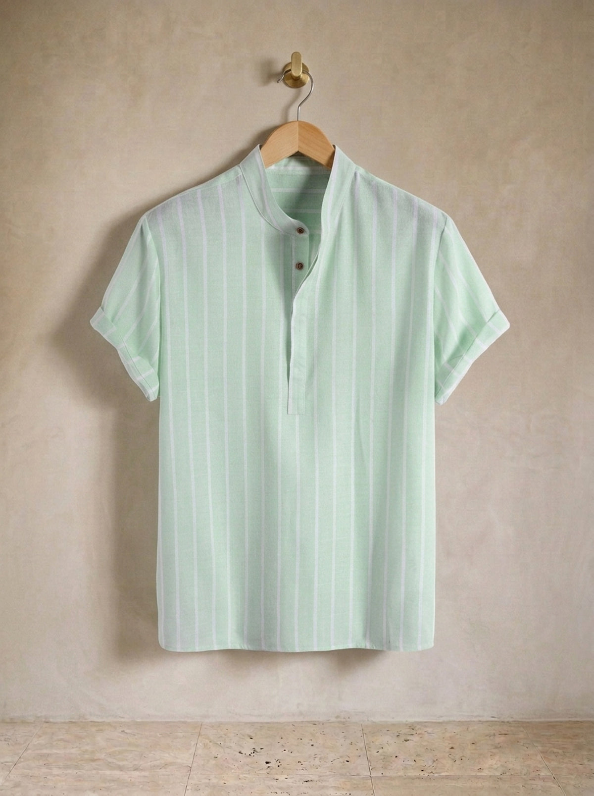 Verde | Camisa gola padre listrada Trondheim verde – peça sozinha, foto de produto
