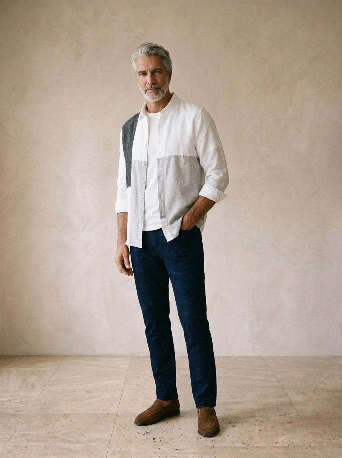 Branco | Camisa de linho com recortes Tropea branco – vista três quartos