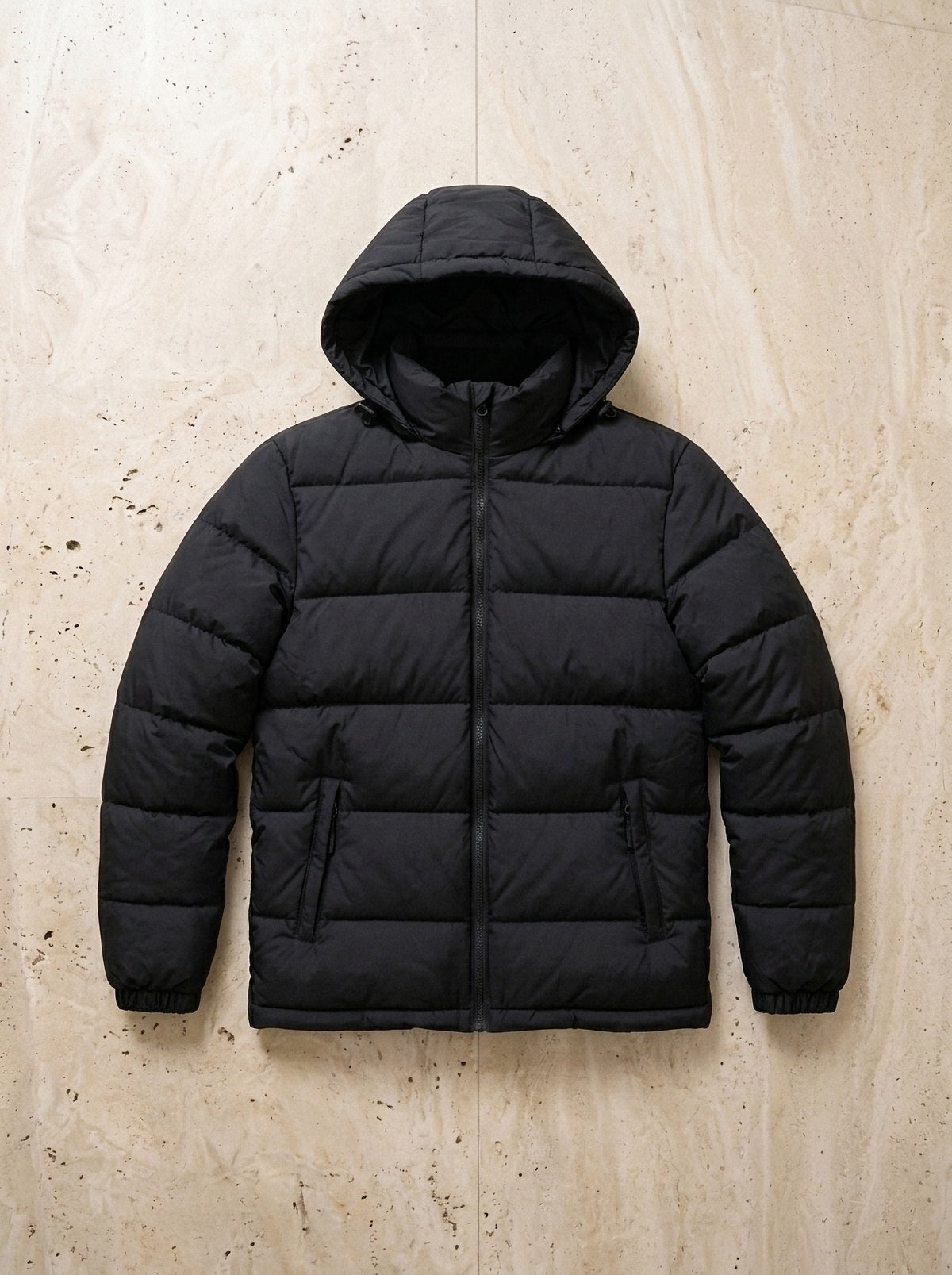 Preto | Jaqueta puffer com capuz removível Turku preto – peça sozinha vista de cima