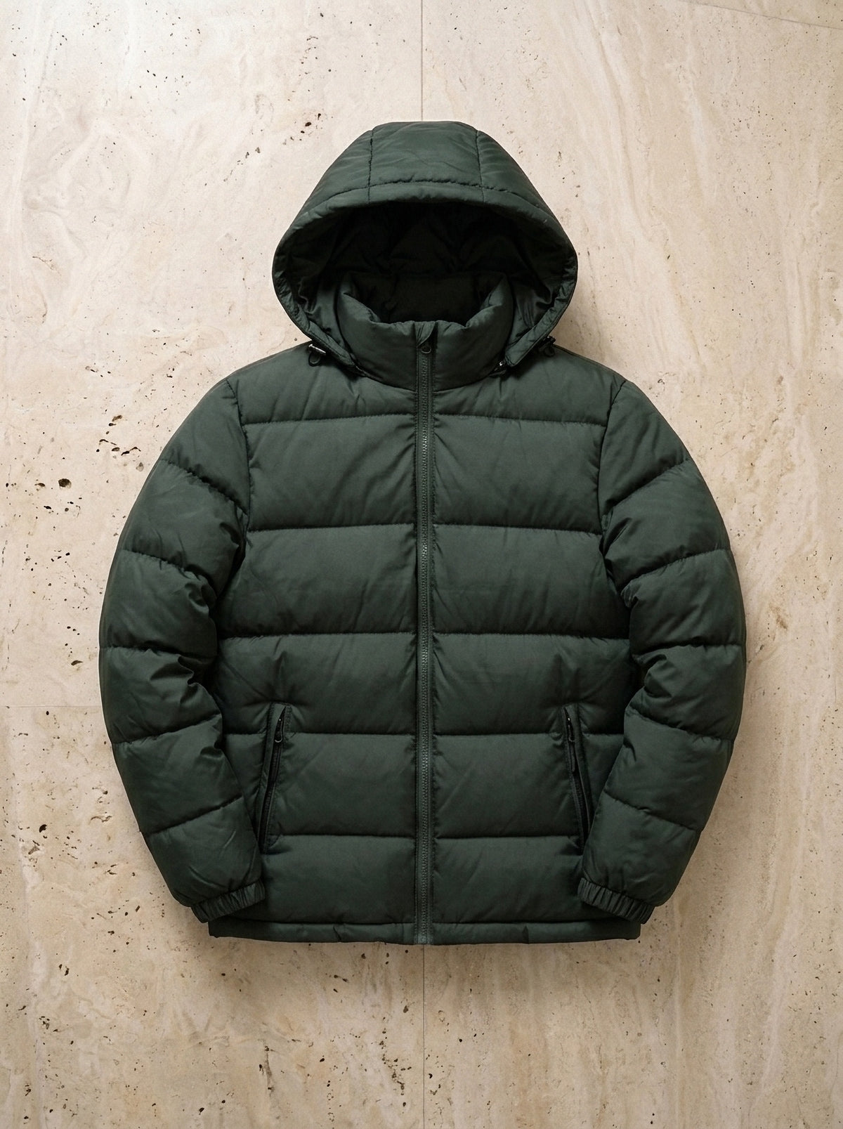 Verde | Jaqueta puffer com capuz removível Turku verde – peça sozinha vista de cima