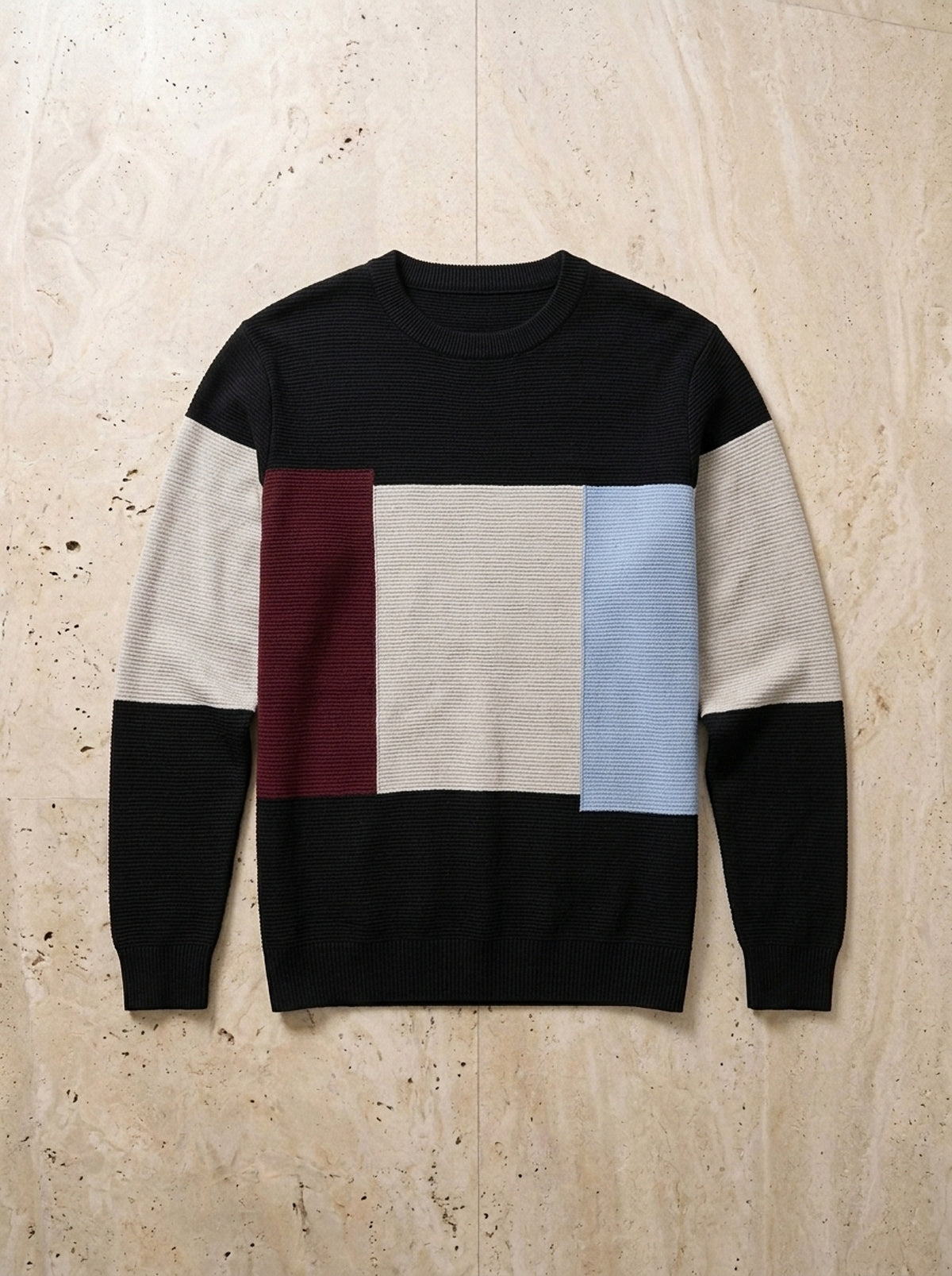 Preto | Suéter color block Urbino preto – peça sozinha vista de cima