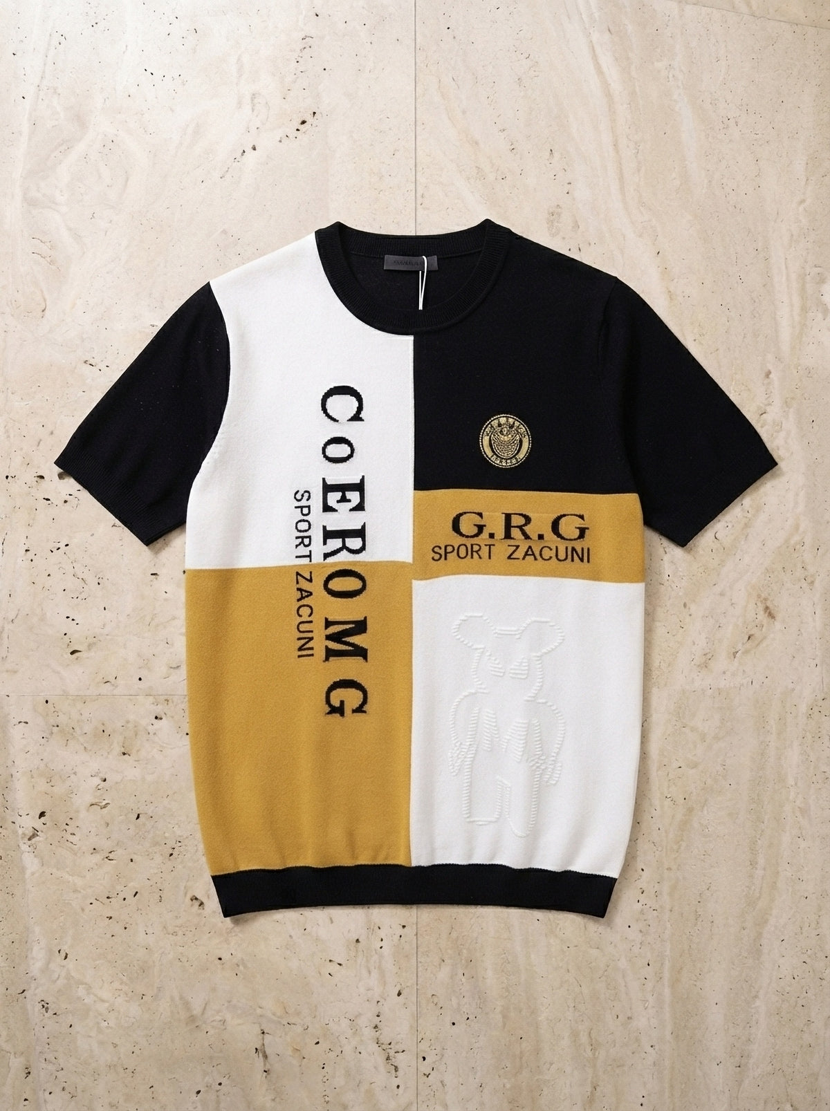 Amarelo | Camiseta de tricot estampada Uzès amarelo – peça sozinha vista de cima