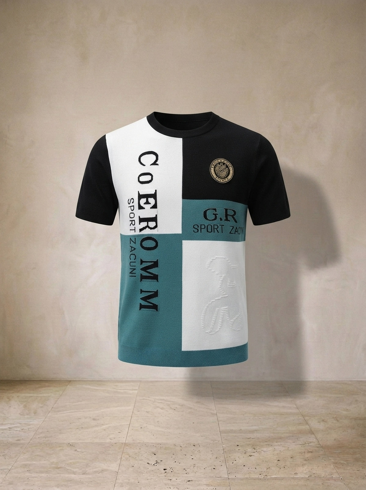 Verde-petróleo | Camiseta de tricot estampada Uzès verde-petróleo – peça sozinha, foto de produto