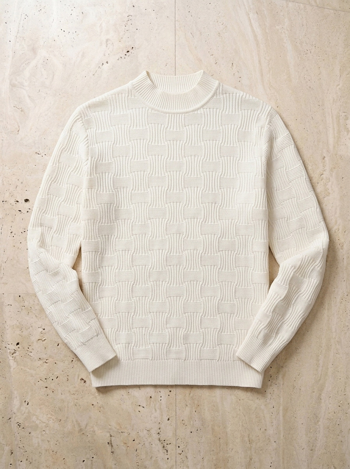 Branco | Suéter texturizado meia gola Valdobbiadene branco – peça sozinha vista de cima