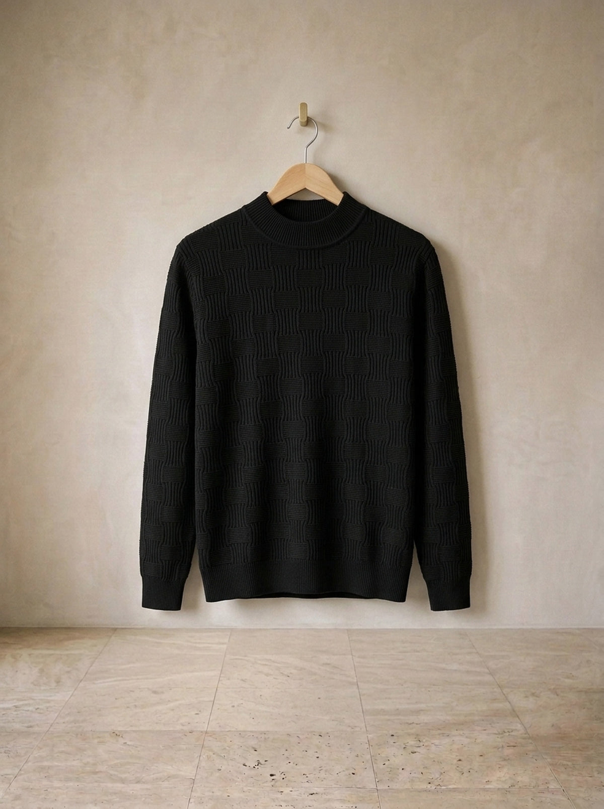 Preto | Suéter texturizado meia gola Valdobbiadene preto – peça sozinha, foto de produto