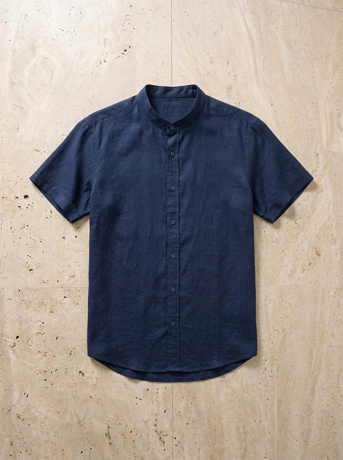 Azul-escuro | Camisa social de linho e algodão slim Valladolid azul-escuro – peça sozinha vista de cima