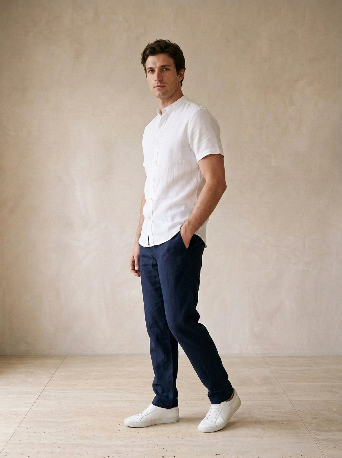Branco | Camisa social de linho e algodão slim Valladolid branco – vista três quartos