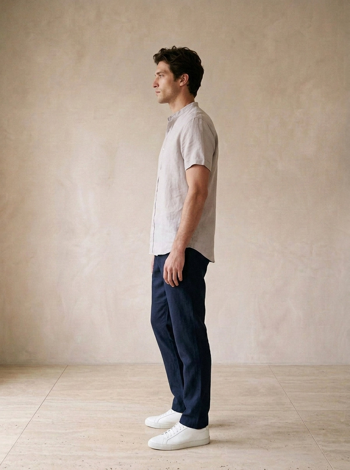 Cinza-claro | Camisa social de linho e algodão slim Valladolid cinza-claro – vista de perfil