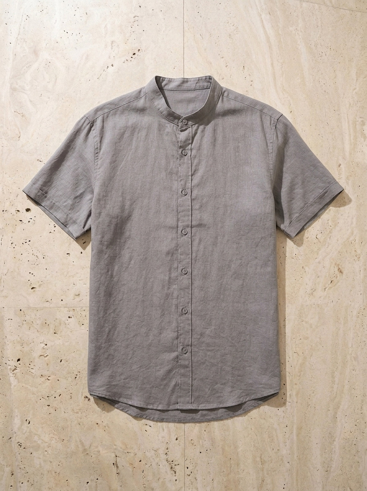 Cinza-escuro | Camisa social de linho e algodão slim Valladolid cinza-escuro – peça sozinha vista de cima