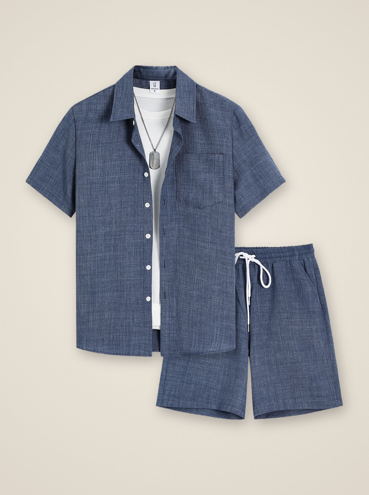 Azul | Conjunto camisa texturizada e short Vernazza azul – foto original do fornecedor