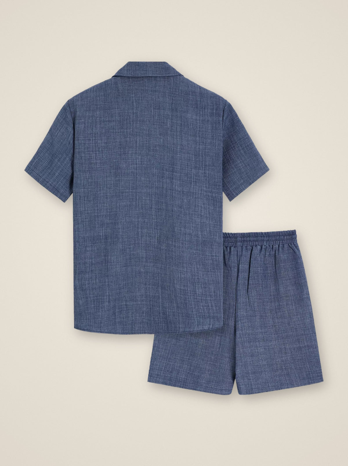 Azul | Conjunto camisa texturizada e short Vernazza azul – peça sozinha, vista de costas