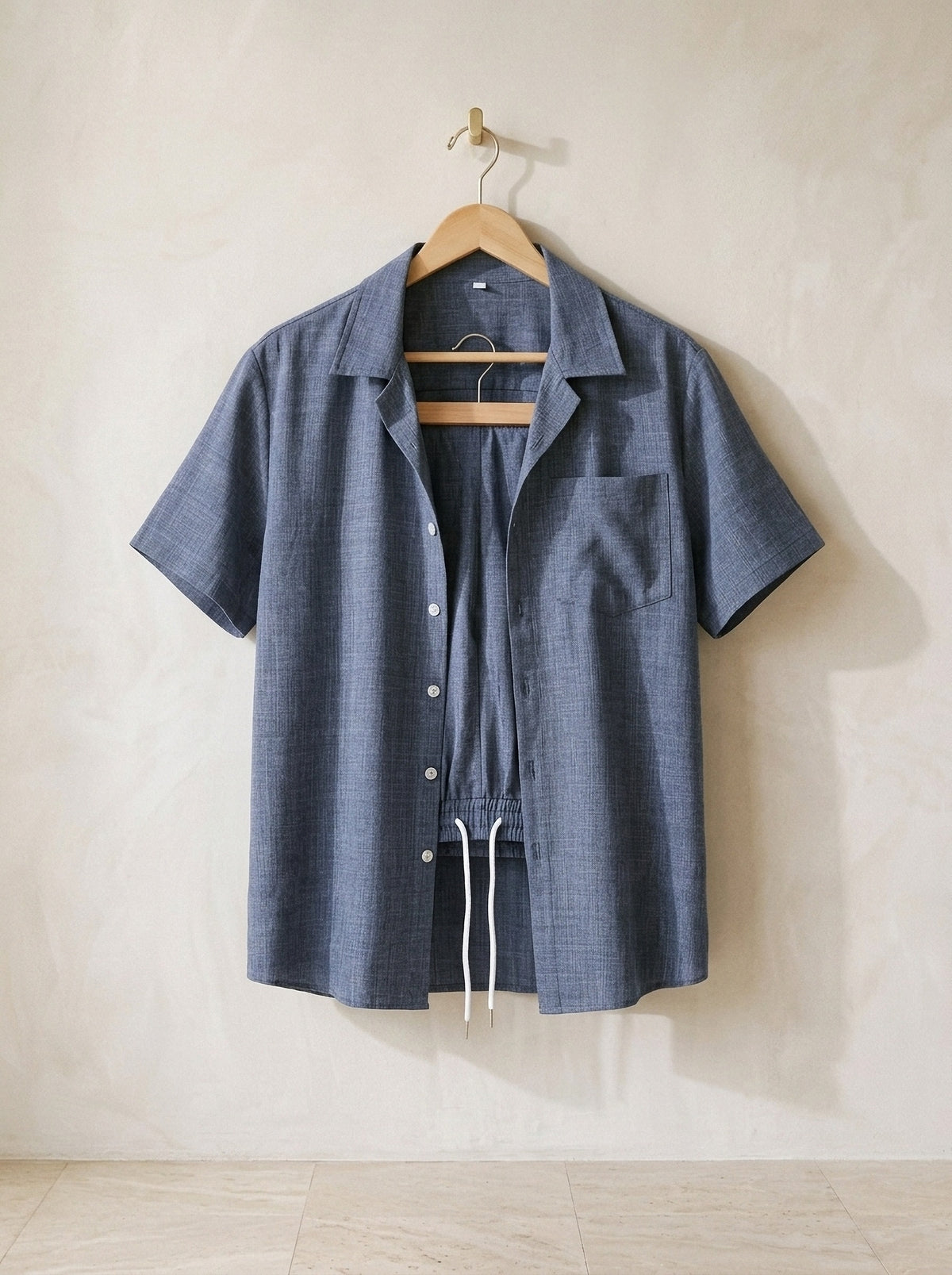 Azul | Conjunto camisa texturizada e short Vernazza azul – peça sozinha, foto de produto