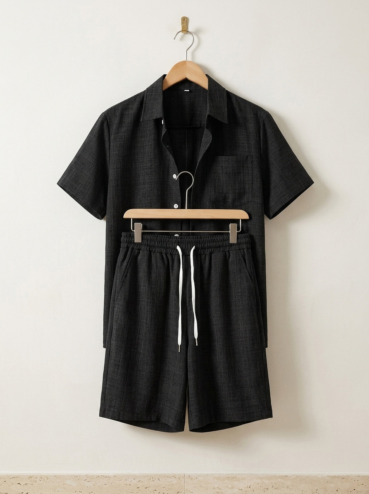 Preto | Conjunto camisa texturizada e short Vernazza preto – peça sozinha, foto de produto