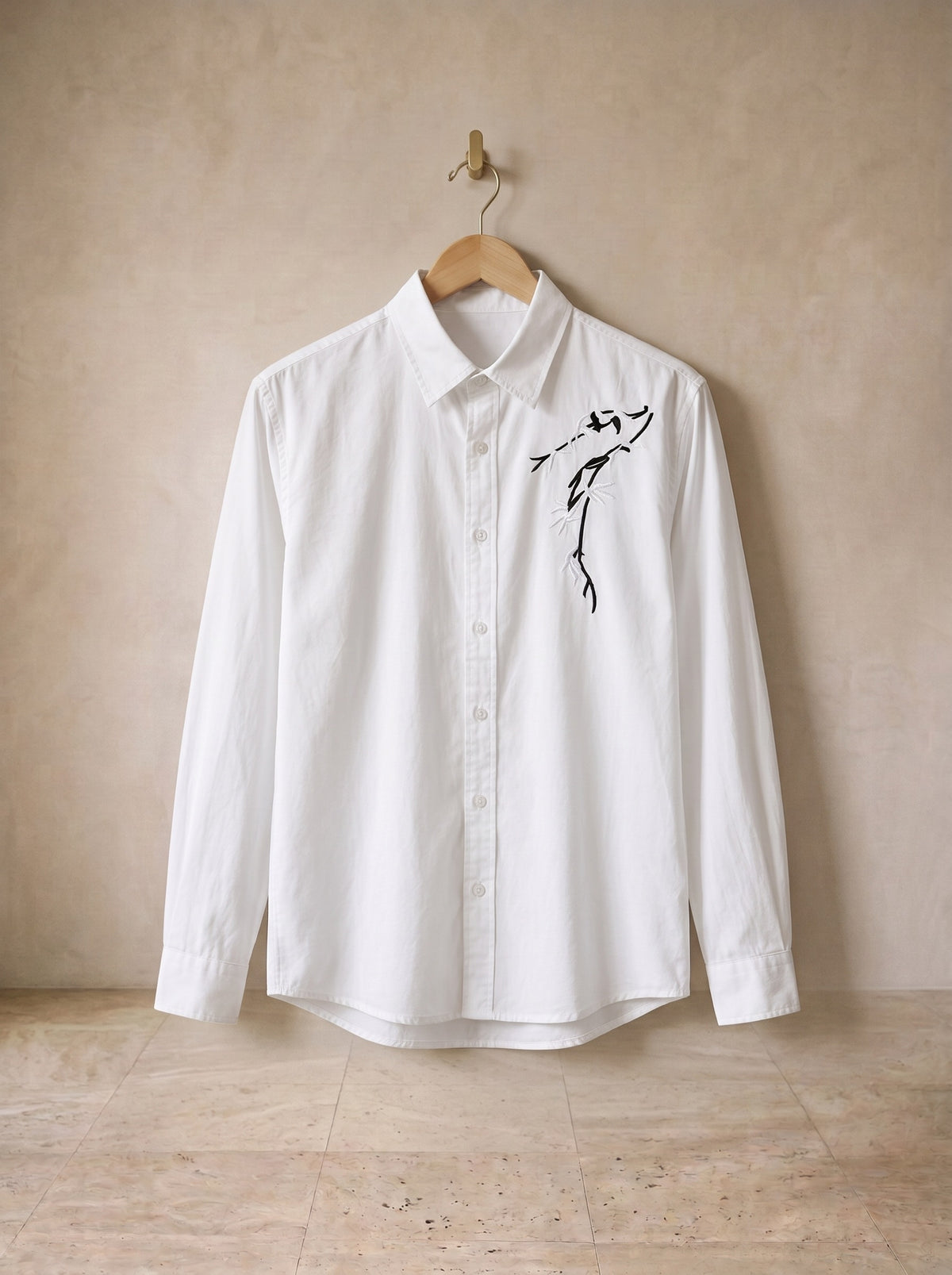 Branco | Camisa com bordado de bambu Vichy branco – peça sozinha, foto de produto