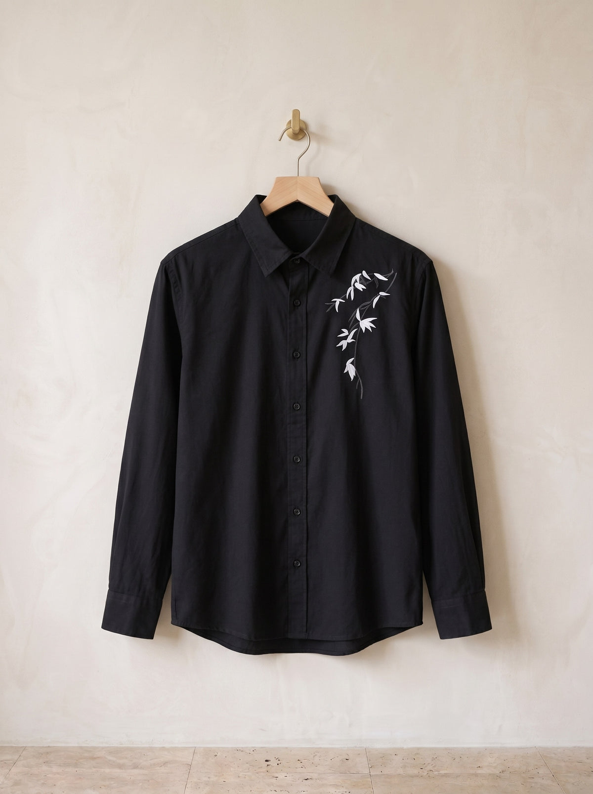 Preto | Camisa com bordado de bambu Vichy preto – peça sozinha, foto de produto