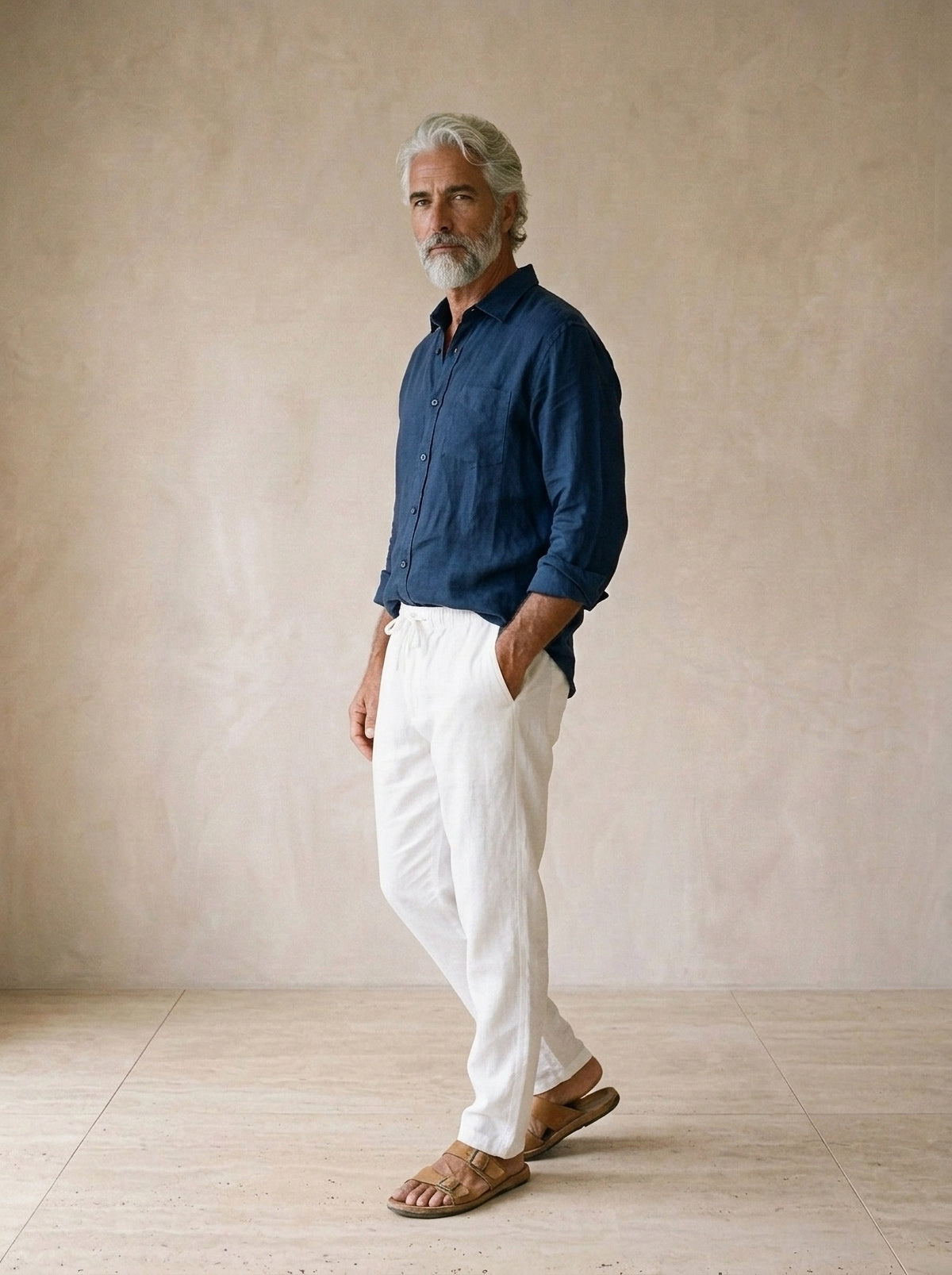 Branco | Calça de linho Viena branco – vista três quartos