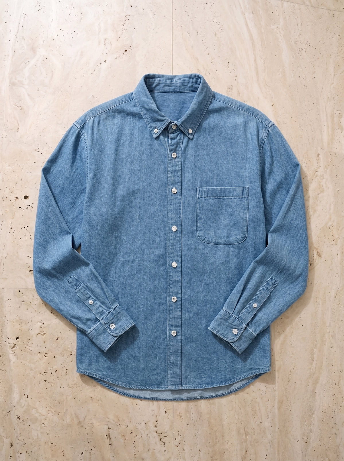 Azul | Camisa lavada manga longa Villefranche azul – peça sozinha vista de cima