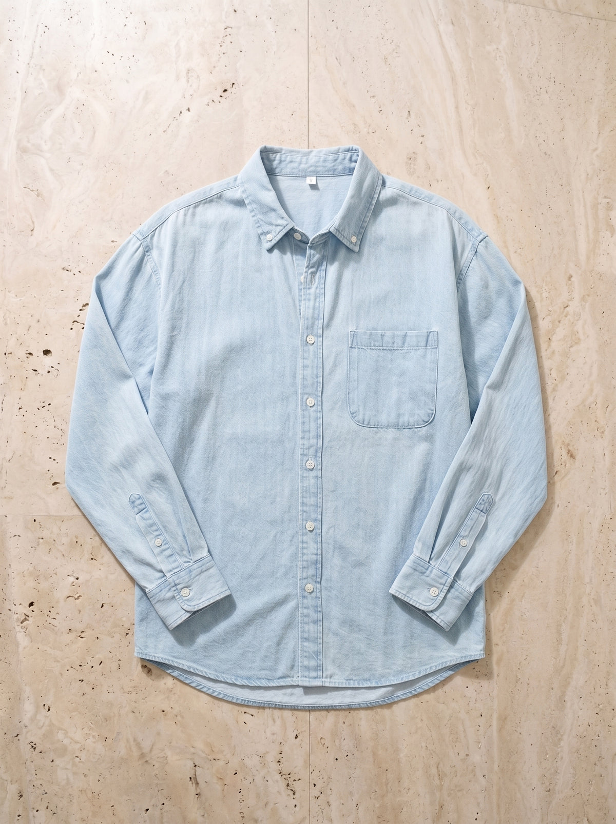 Azul-claro | Camisa lavada manga longa Villefranche azul-claro – peça sozinha vista de cima