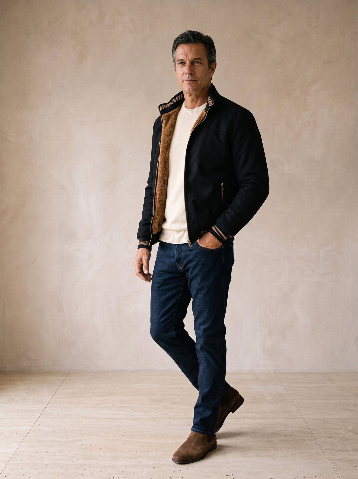 Preto | Jaqueta casual Visby preto – vista três quartos