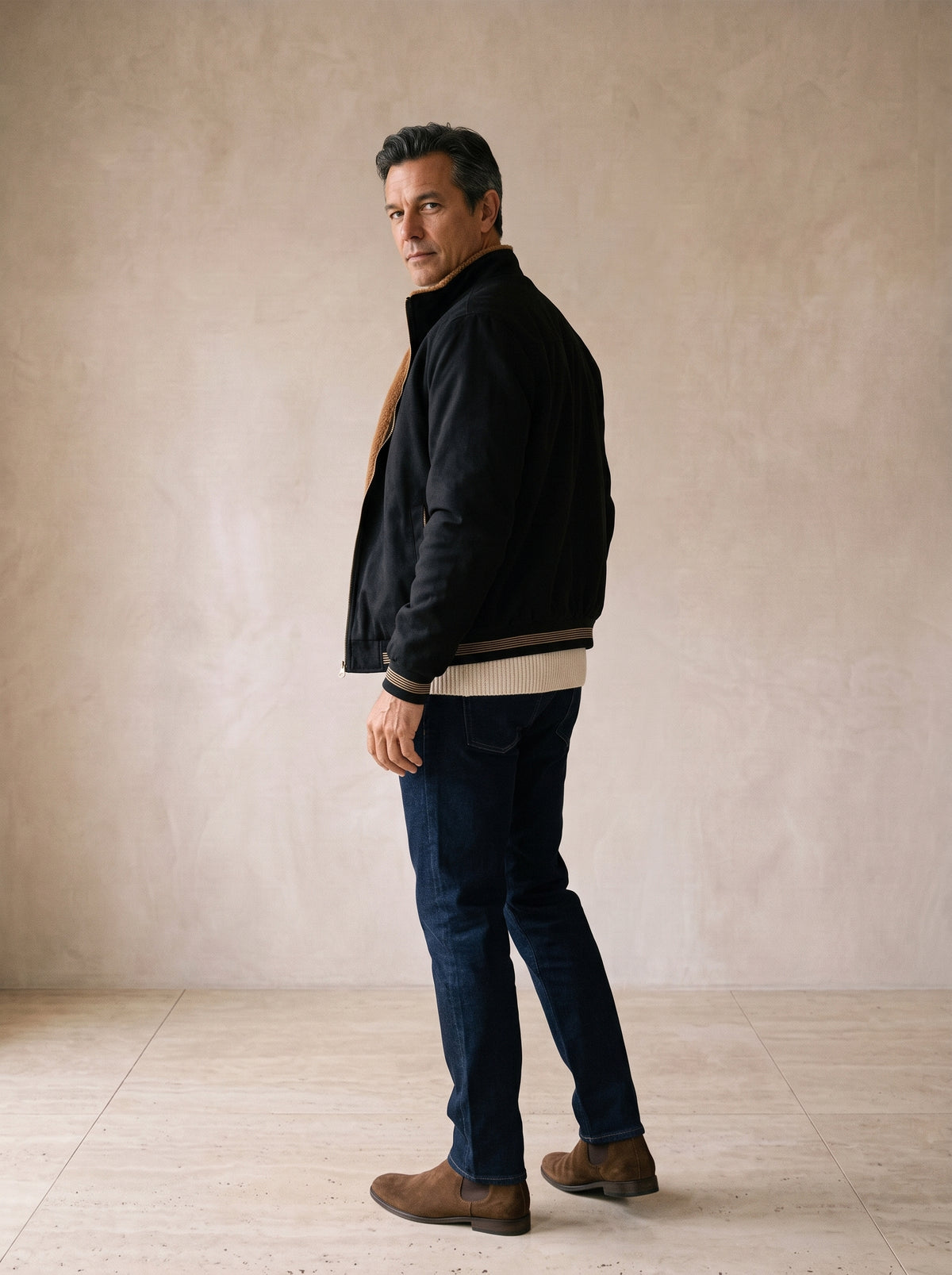 Preto | Jaqueta casual Visby preto – costas, olhando por cima do ombro