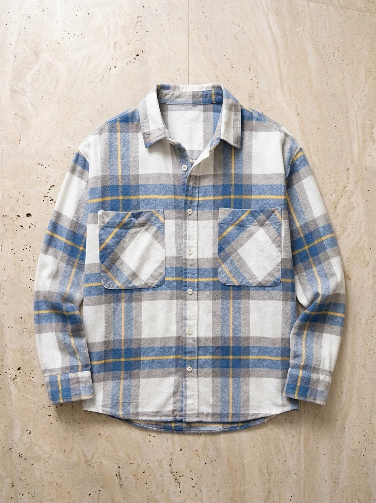Camisa xadrez azul Viterbo – peça sozinha vista de cima