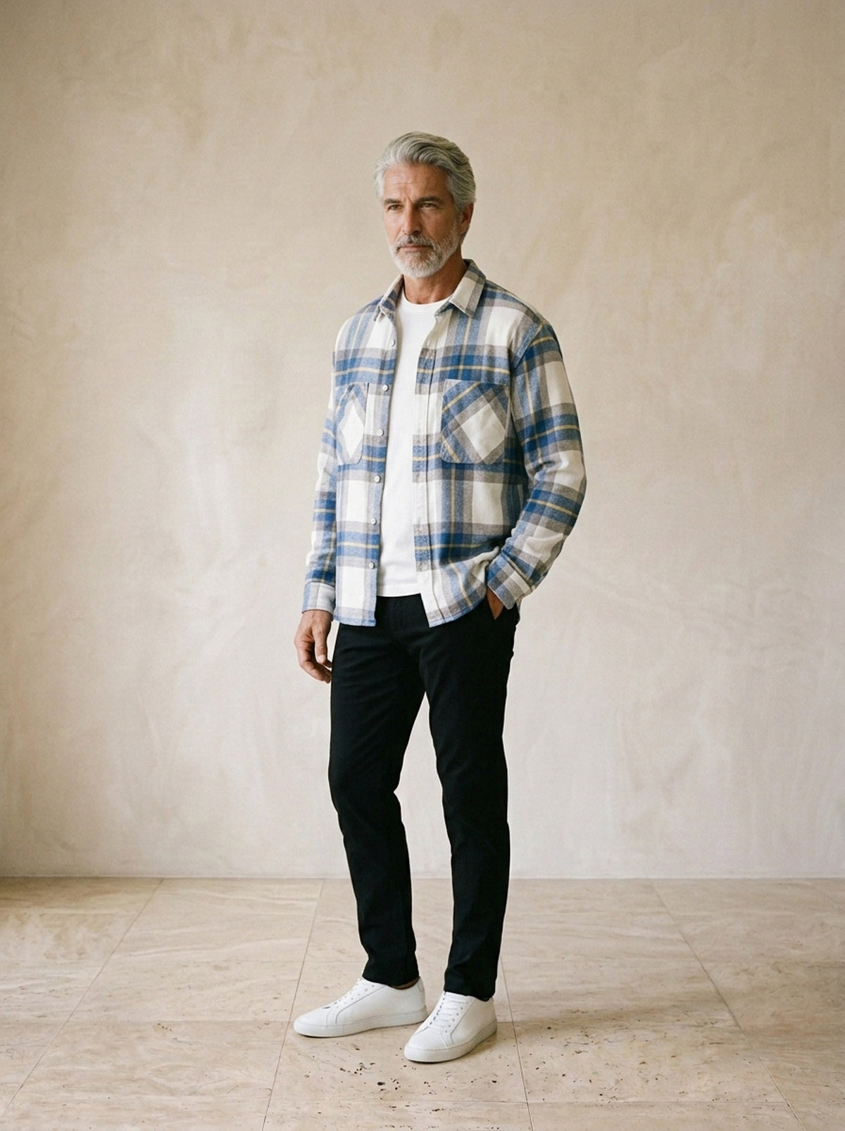 Camisa xadrez azul Viterbo – vista três quartos