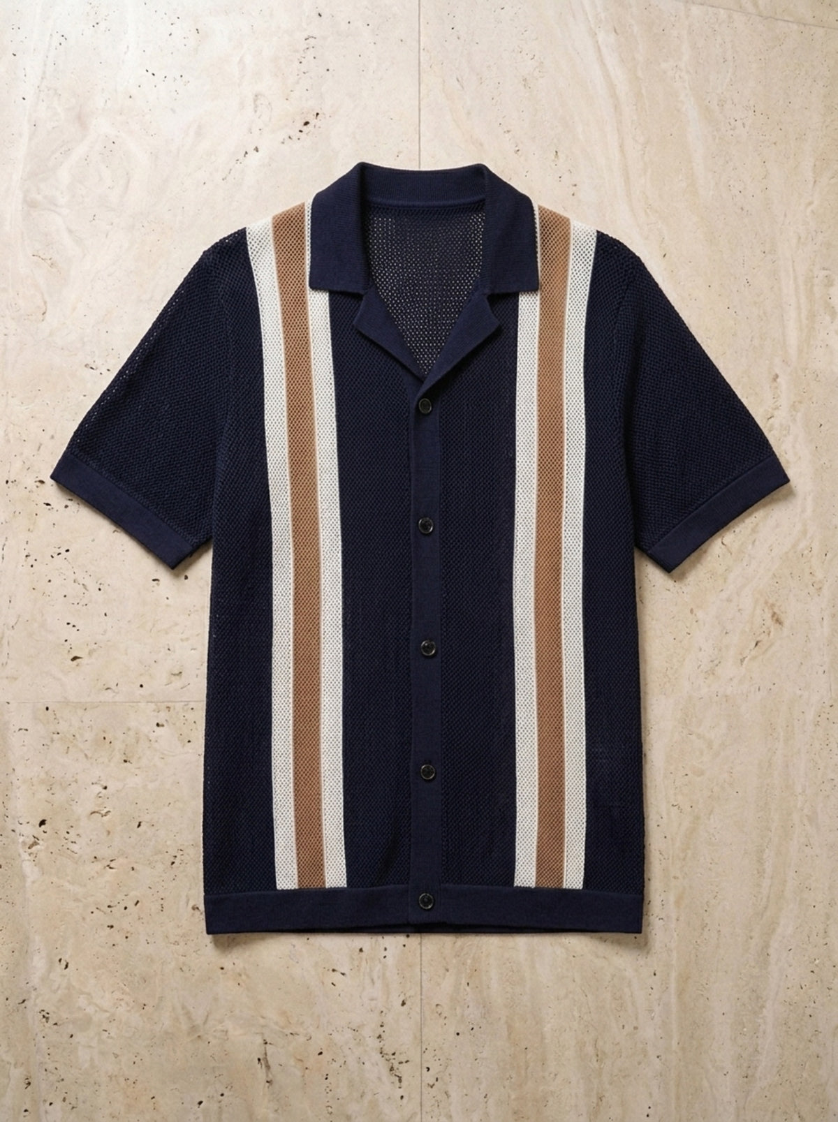 Azul-marinho | Camisa de tricô com faixas Volterra azul-marinho – peça sozinha vista de cima